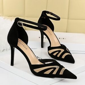 Black Charm Velvet Ankle Strap Heel