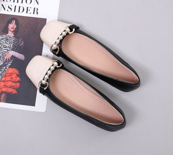 White and Black Beaded Flat Shoe