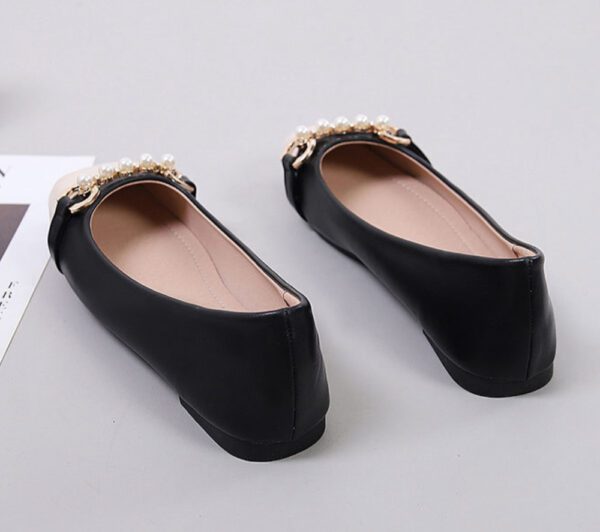 White and Black Beaded Flat Shoe