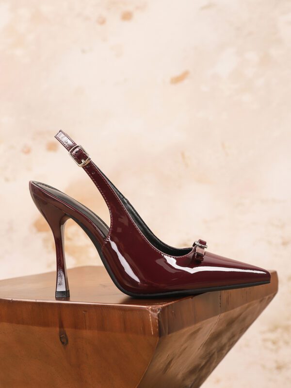 Velour Wine Patent Mid Heel Slingback with Bow