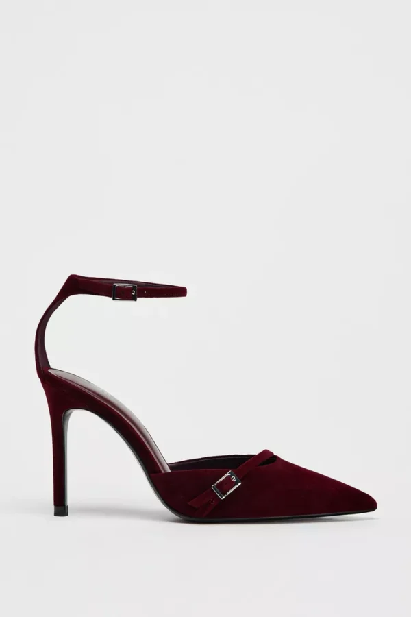 Ruby Red Velvet Ankle Strap Heel