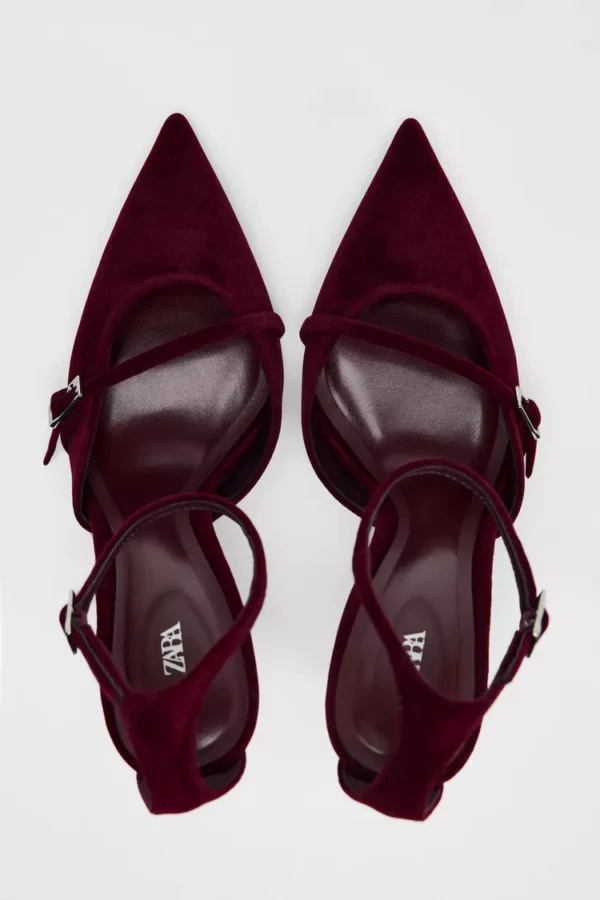 Ruby Red Velvet Ankle Strap Heel