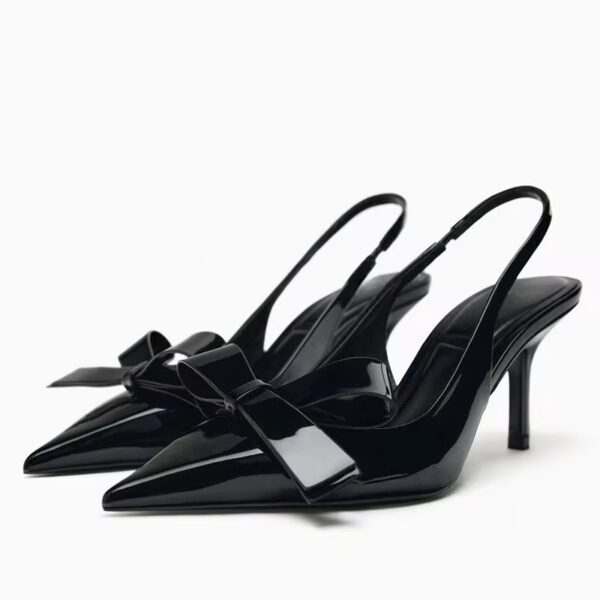 Black pointy patent slingback