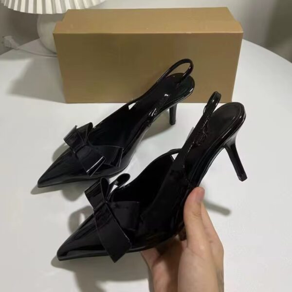 Black pointy patent slingback