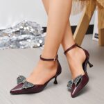 Wine Aristocrat Patent Ankle Strap Low Heel