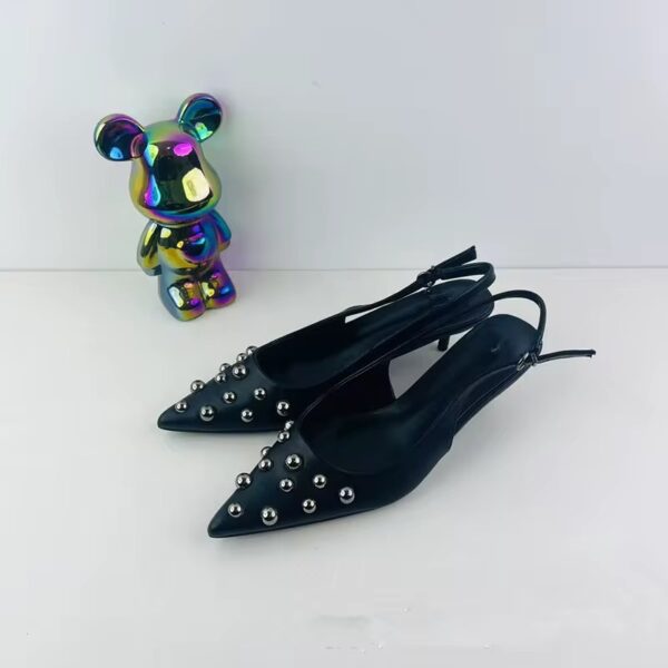Black Monaco Studded Low Heel