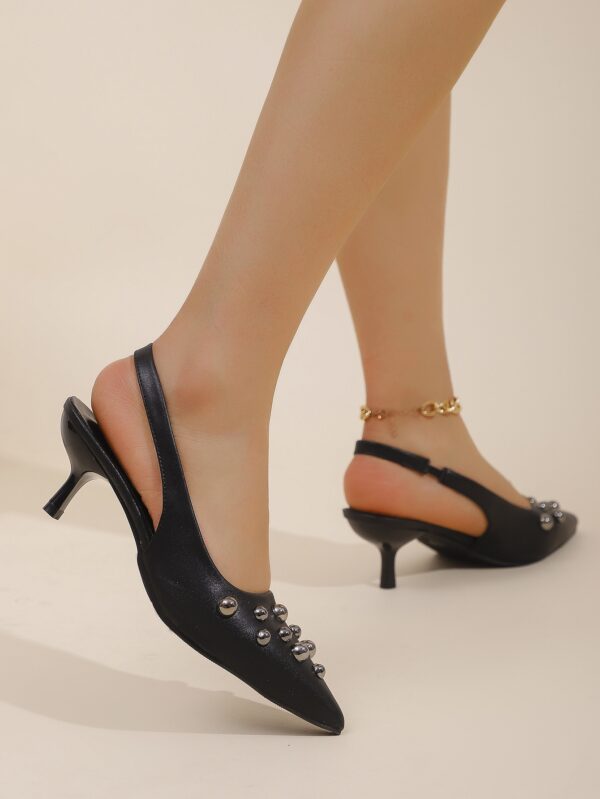 Black Monaco Studded Low Heel