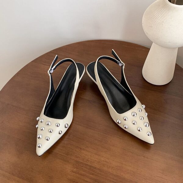 White Monaco Studded Low Heel