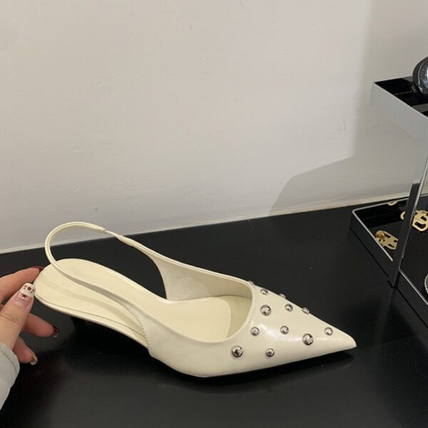 White Monaco Studded Low Heel