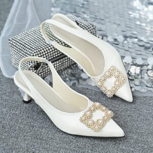 White Elite Brooch Low Heel