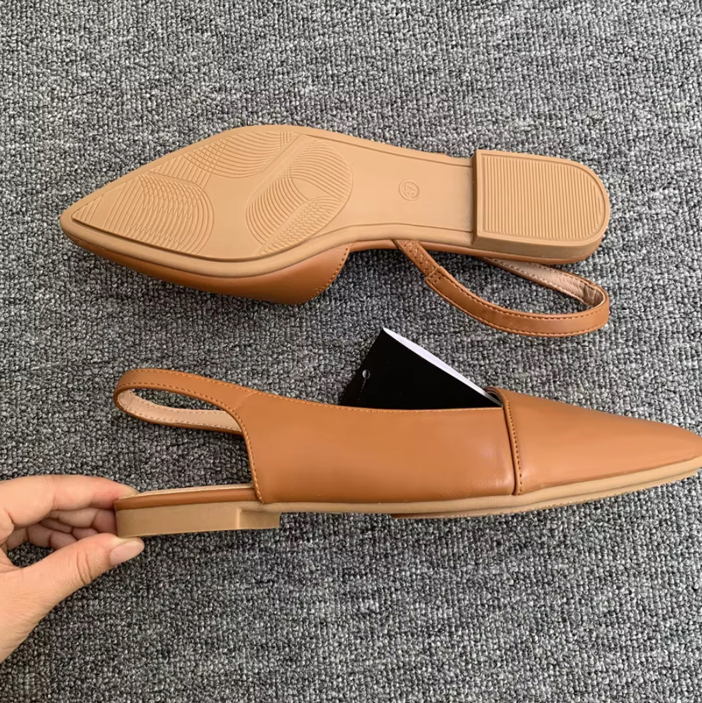 Stay effortlessly stylish with this Flat Brown Slingback, featuring a warm brown tone and a simple, elegant design. Comfortable, versatile, and perfect for any casual or polished look. Runs normal for slim feet, wide and full feet can take a size higher.